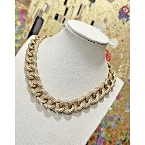 Fallon Pave Rhinestone Curbed Link Chain Gold Tone Fold Over Clasp 16"